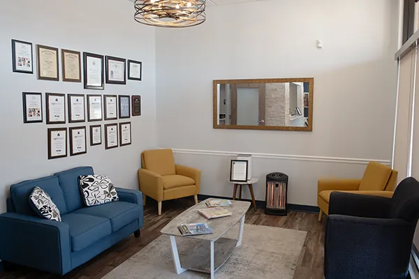 Front office and wait area at Town Center Dental.